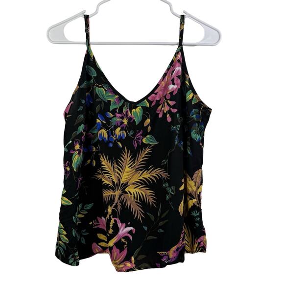 New Tropical Cynthia Rowley Black Floral Bird Print Tank Top Small Dark Floral - Picture 1 of 10